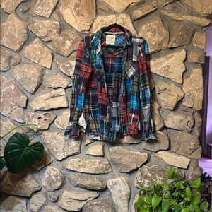 Rare Lost in plaid flannel with crochet embellishments